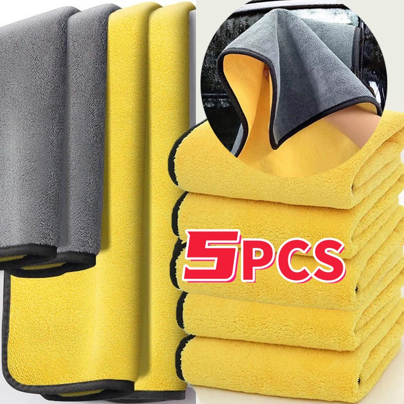 Microfiber Towel Detailing - 1/3/5PCS ผ้าขนหนูทําความสะอาดไมโครไฟเบอร์ Thicken นุ่มผ้าแห้งรถซักผ้าผ้าขนหนูคู่ชั้นทําความสะอาด Rags รถอุปกรณ์เสริม